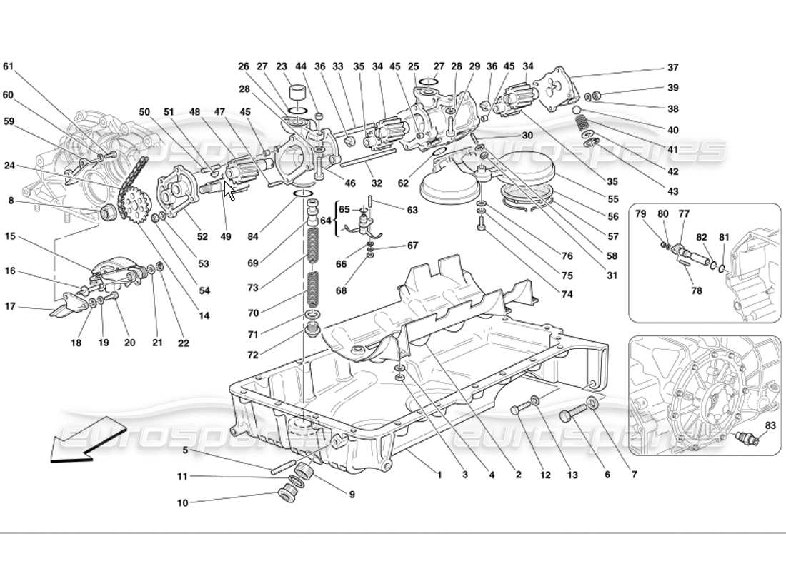 Ferrari 360 Modena Pumps and Oil Sump Part Diagram