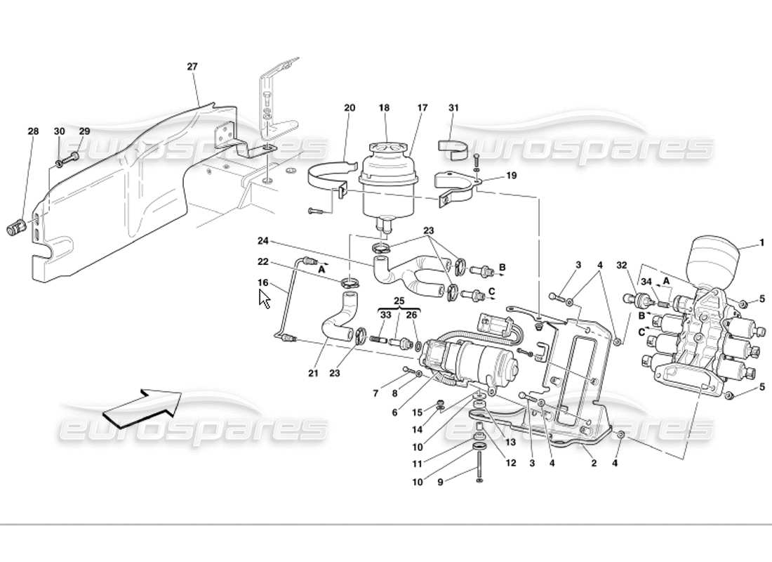 Ferrari 360 Modena Power Unit and Tank Part Diagram