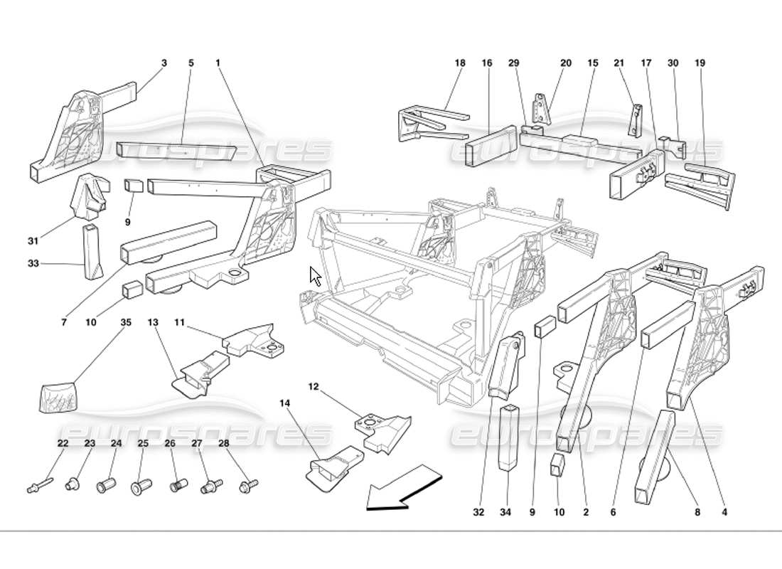 Ferrari 360 Modena Frame Rear Elements Sub-Groups Part Diagram