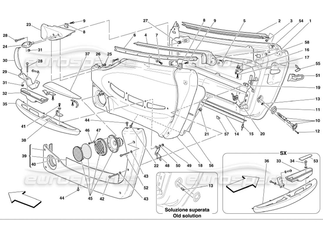 Ferrari 360 Modena Doors Framework and Coverings Part Diagram
