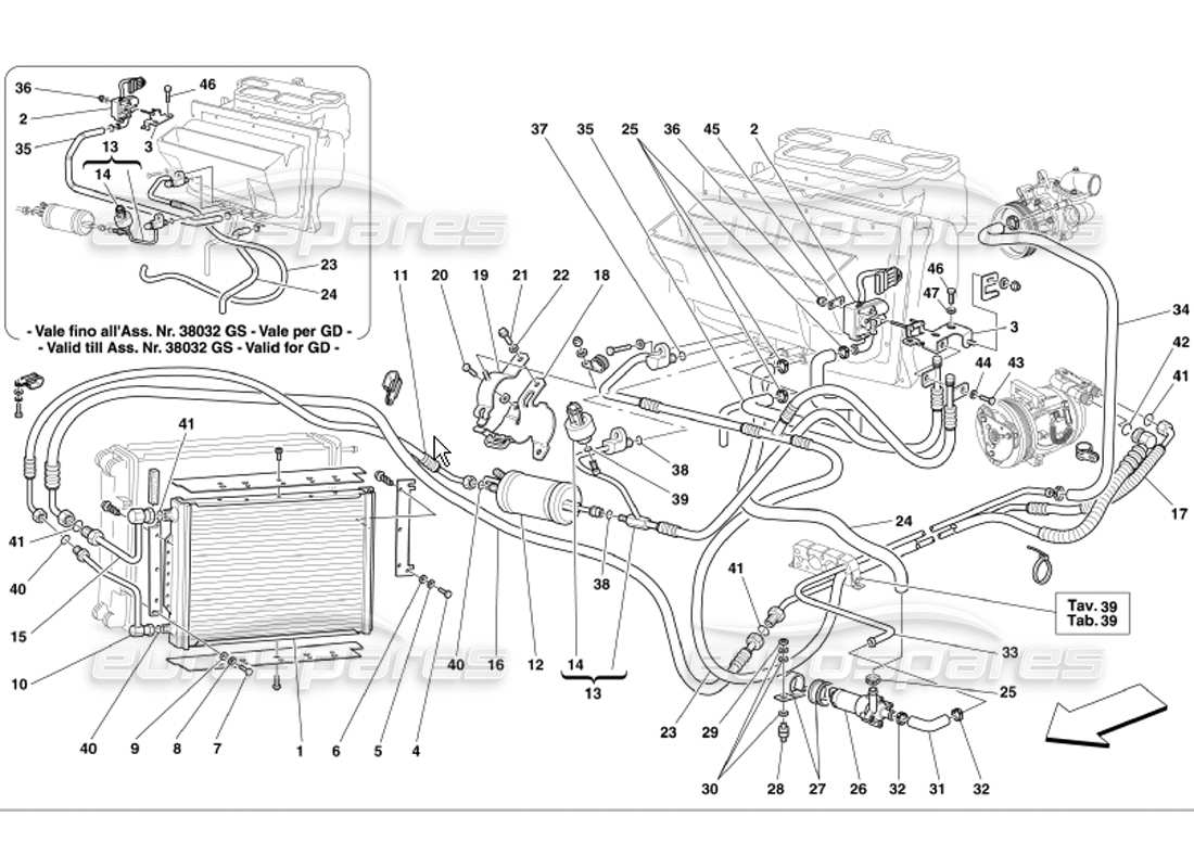 Ferrari 360 Modena air conditioning system Part Diagram