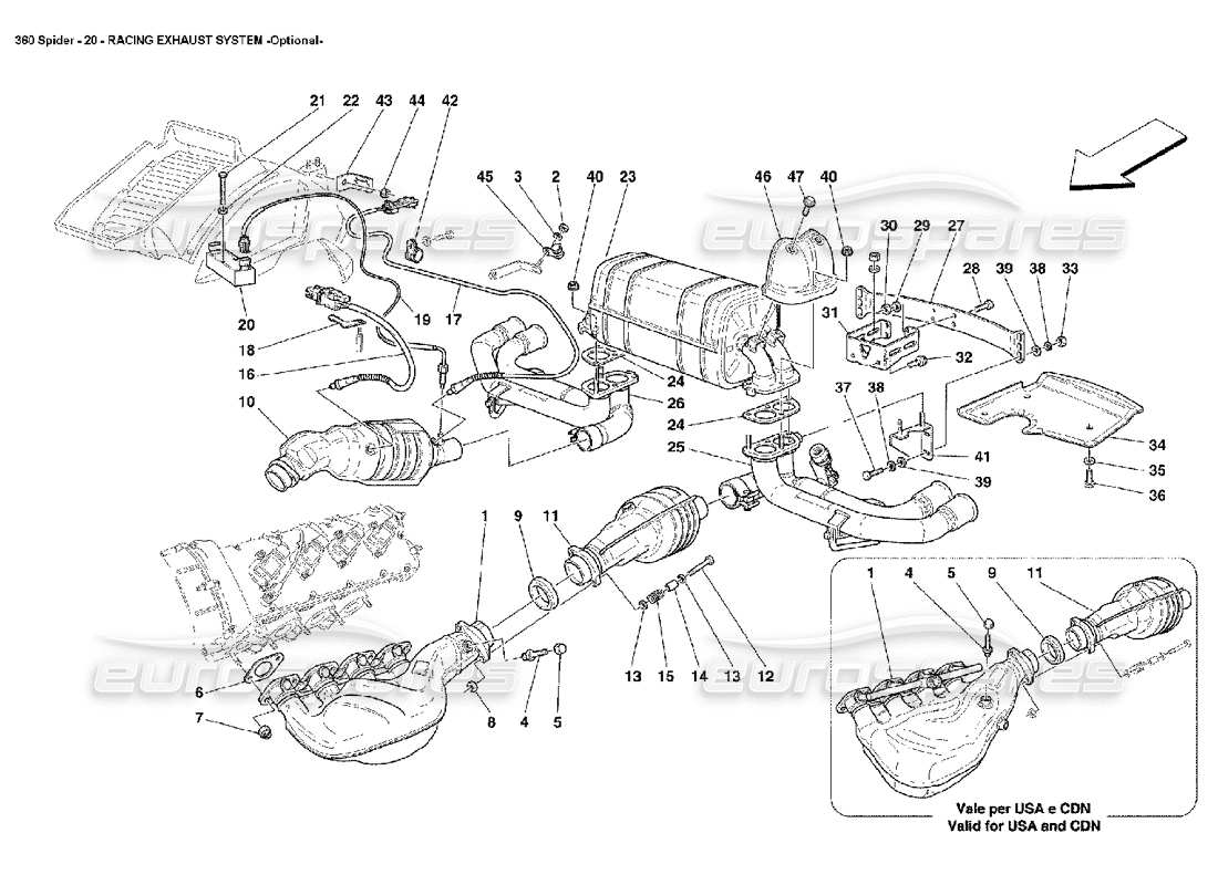 Ferrari 360 Spider racing exhaust system Parts Diagram