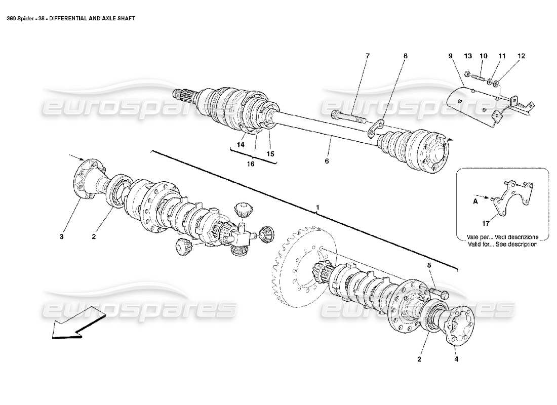 Ferrari 360 Spider Differential & Axle Shafts Parts Diagram