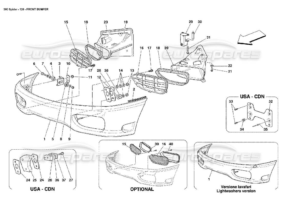 Ferrari 360 Spider FRONT BUMPER Parts Diagram