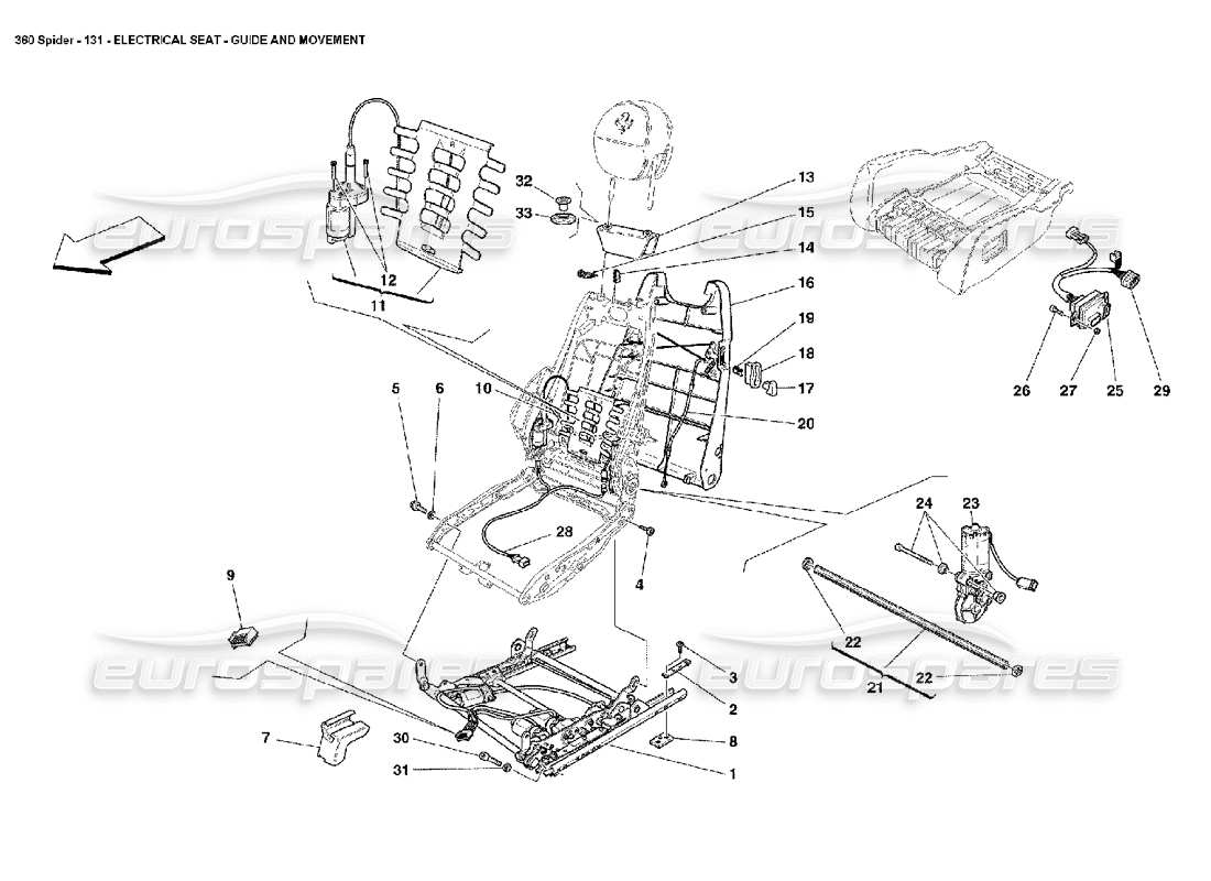 Ferrari 360 Spider Electrical Seat- Guide and Movement Parts Diagram