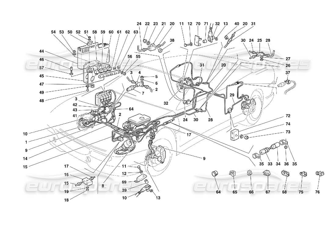 Ferrari 355 (2.7 Motronic) Brake System Part Diagram