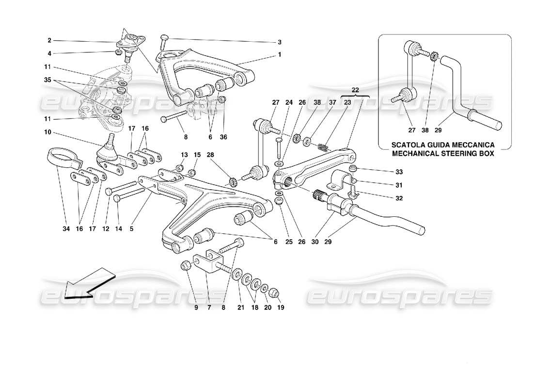 Ferrari 355 (2.7 Motronic) Front Suspension - Wishbones Part Diagram