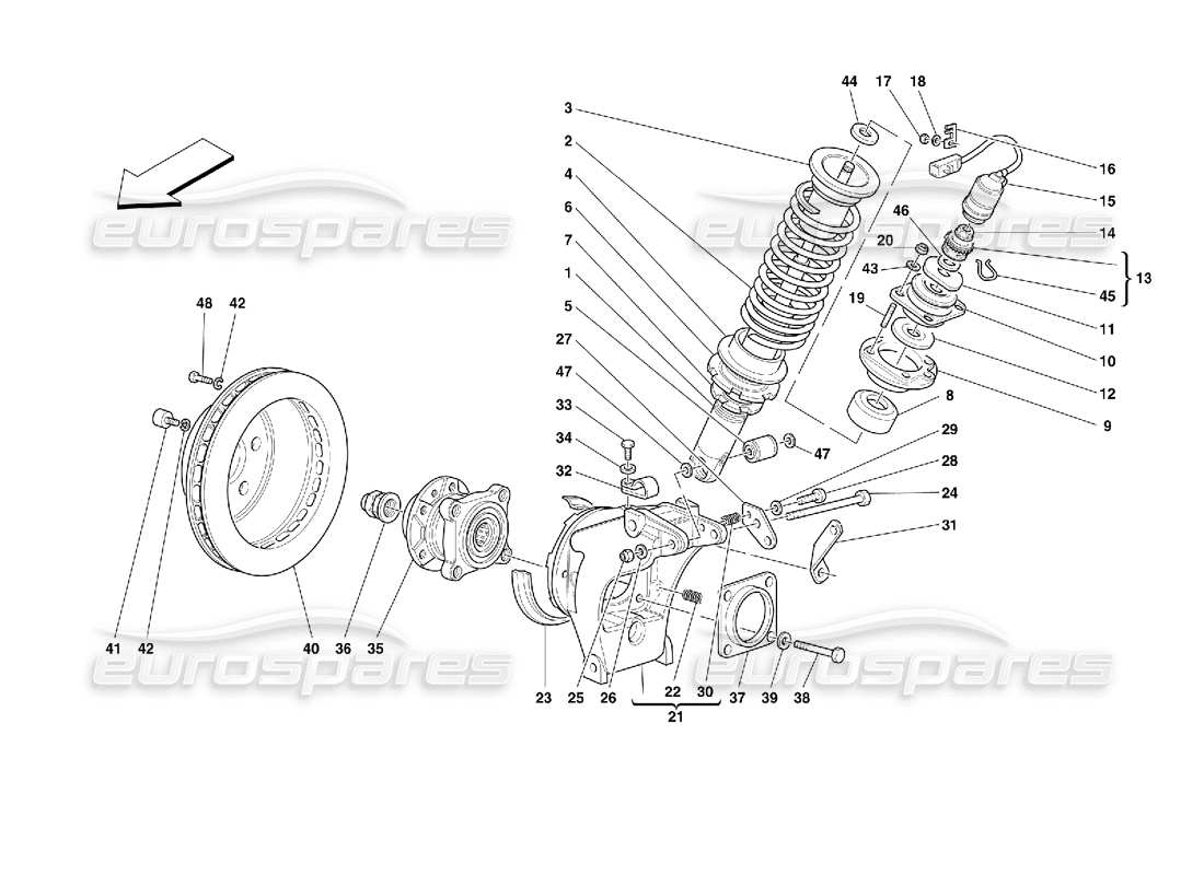 Ferrari 355 (2.7 Motronic) Rear Suspension - Shock Absorber and Brake Disc Parts Diagram