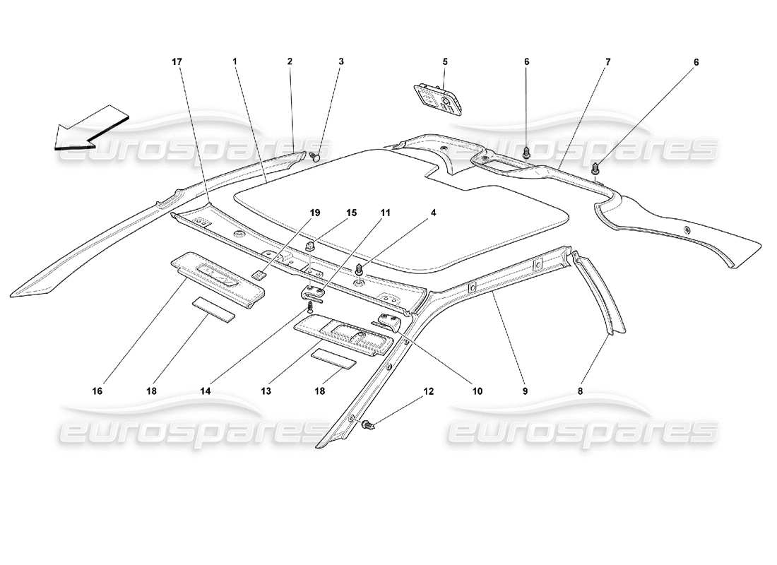 Ferrari 355 (2.7 Motronic) Roof Trims Parts Diagram