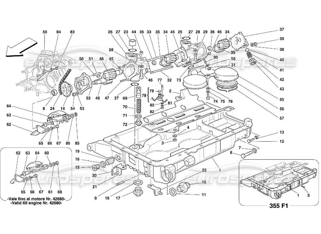 Ferrari 355 (5.2 Motronic) Pumps and Oil Sump Parts Diagram