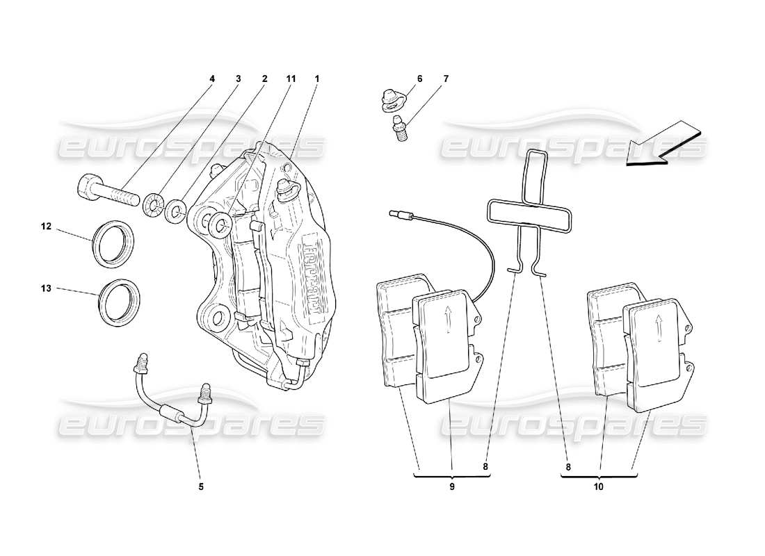 Ferrari 355 (5.2 Motronic) Calipers for Front and Rear Brakes Parts Diagram