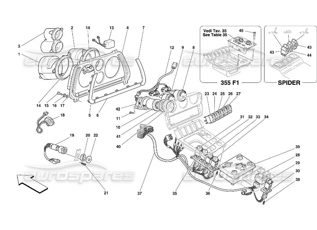 Ferrari 355 (5.2 Motronic) Instruments Parts Diagram