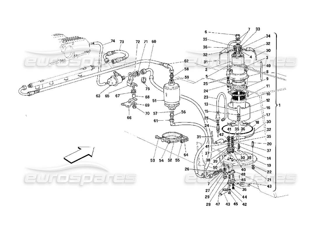 Ferrari 348 (2.7 Motronic) fuel pump and pipes Parts Diagram