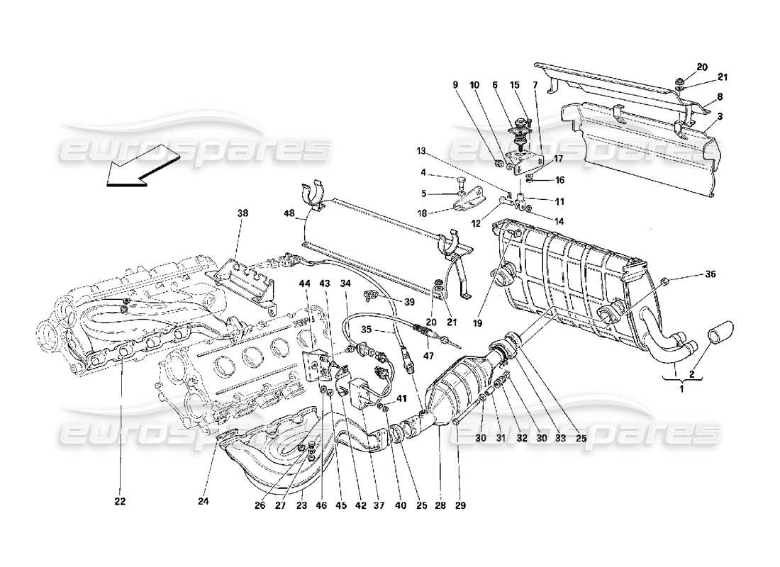 Ferrari 348 (2.7 Motronic) Exhaust System Parts Diagram