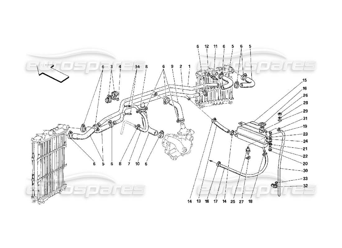 Ferrari 348 (2.7 Motronic) Cooling System Parts Diagram
