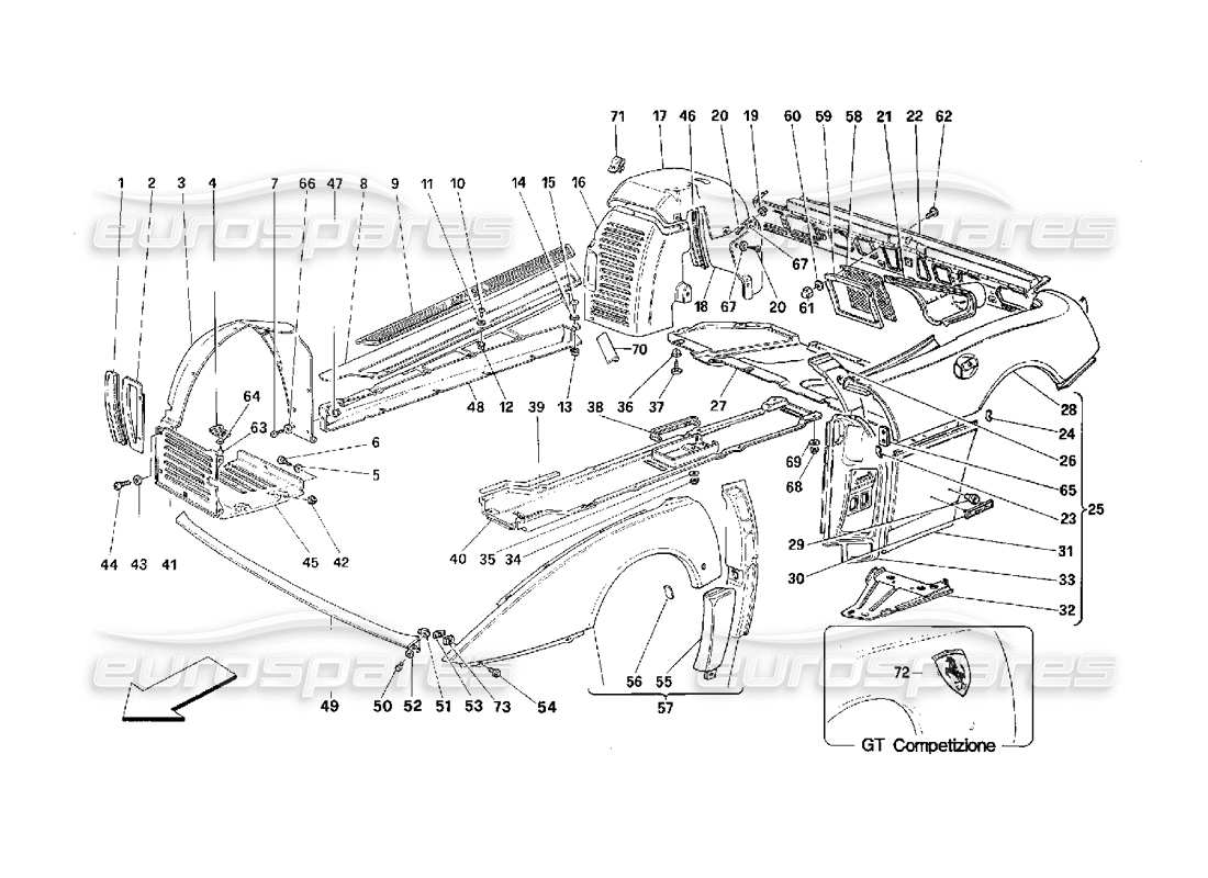 Ferrari 348 (2.7 Motronic) Body - Outer Trims Parts Diagram