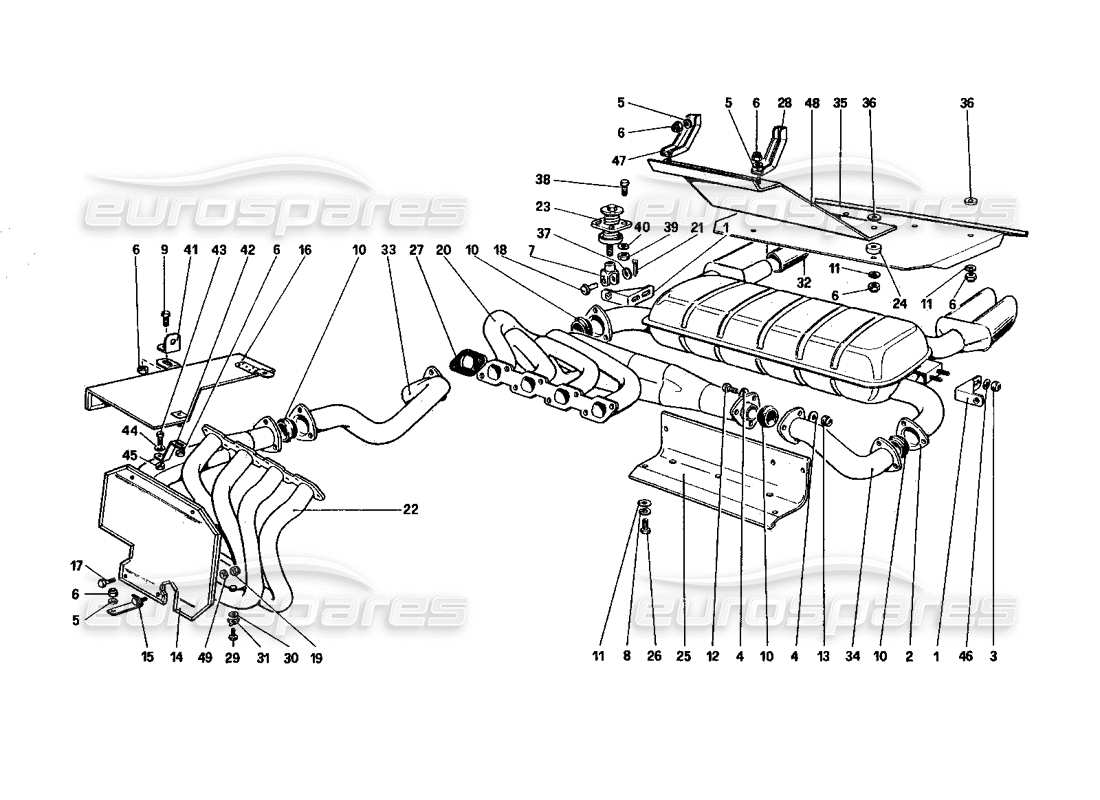 Ferrari 328 (1985) Exhaust System (Not for U.S. and SA Version) Parts Diagram