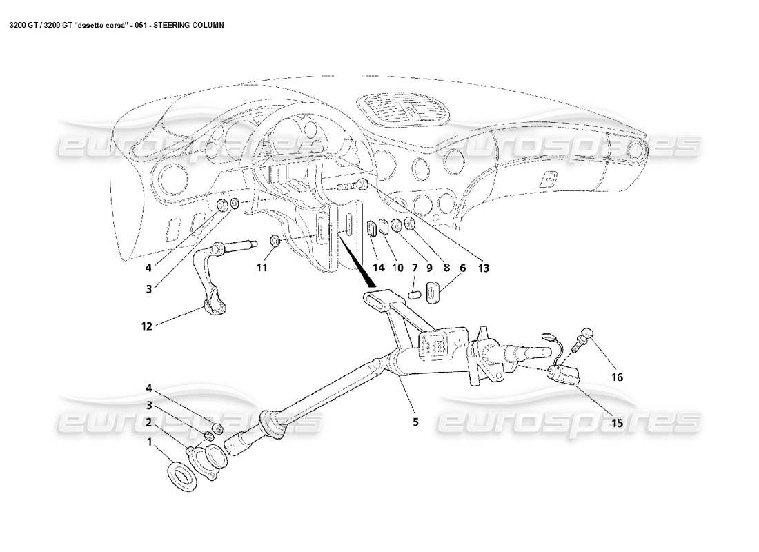 Maserati 3200 GT/GTA/Assetto Corsa Steering Column Parts Diagram