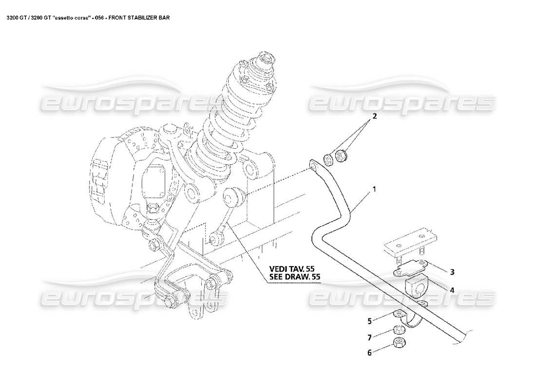 Maserati 3200 GT/GTA/Assetto Corsa Front Anti-Roll Bar Part Diagram