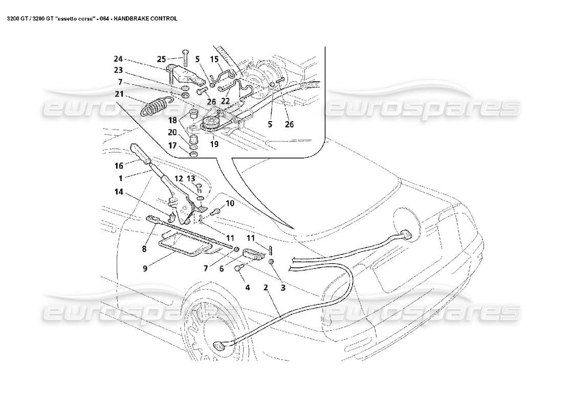Maserati 3200 GT/GTA/Assetto Corsa Handbrake Control Parts Diagram