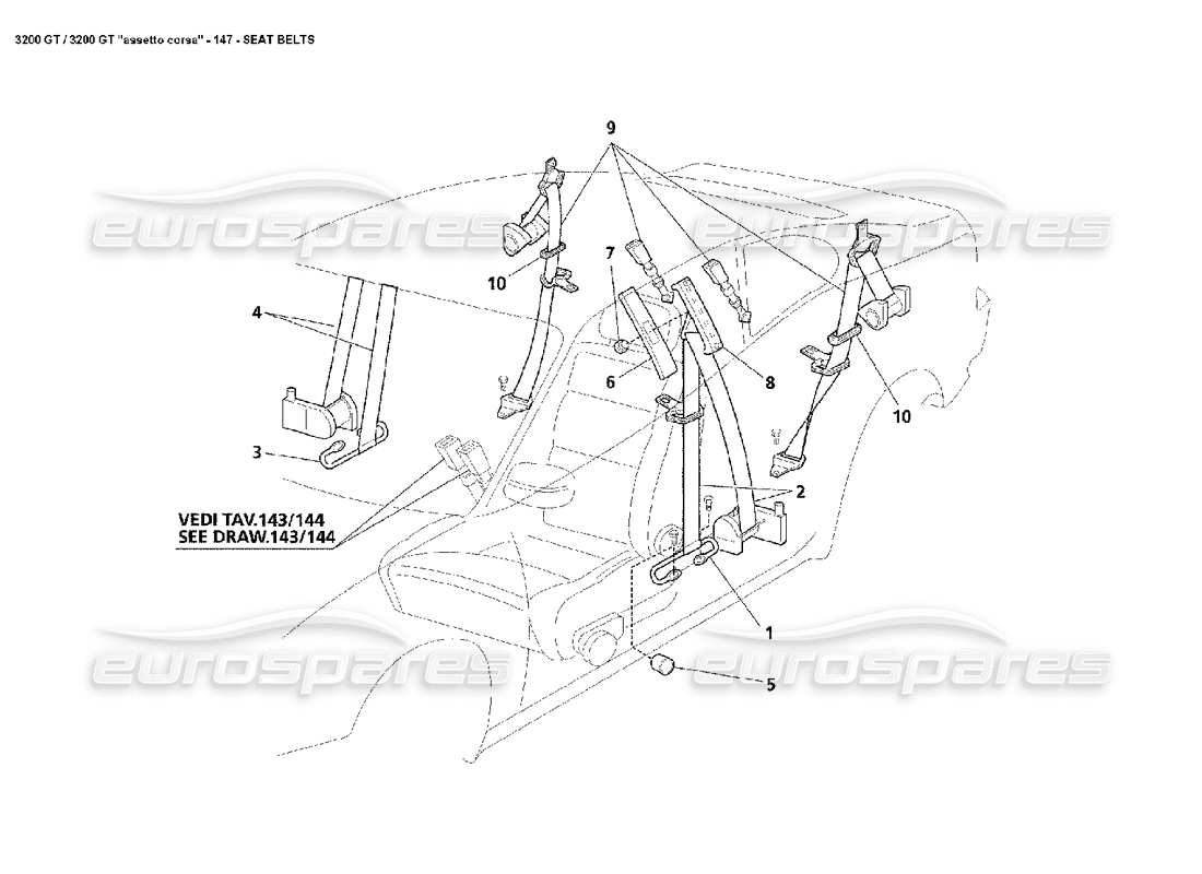 Maserati 3200 GT/GTA/Assetto Corsa Seat Belts Part Diagram