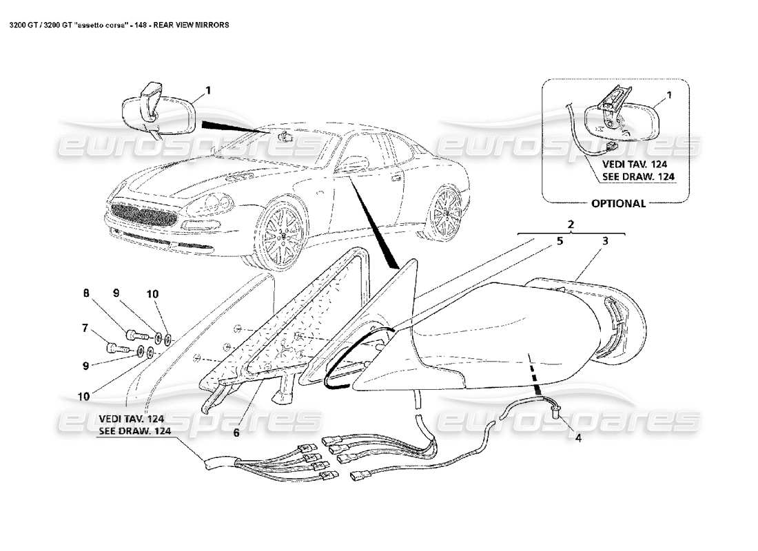 Maserati 3200 GT/GTA/Assetto Corsa Rear View Mirrors Part Diagram