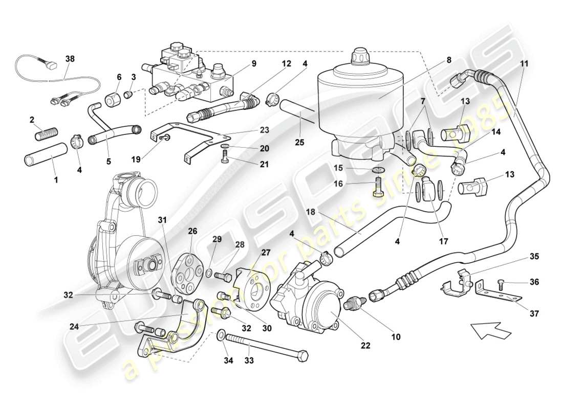 Lamborghini Reventon HYDRAULIC SYSTEM AND FLUID CONTAINER WITH CONNECT. PIECES Parts Diagram