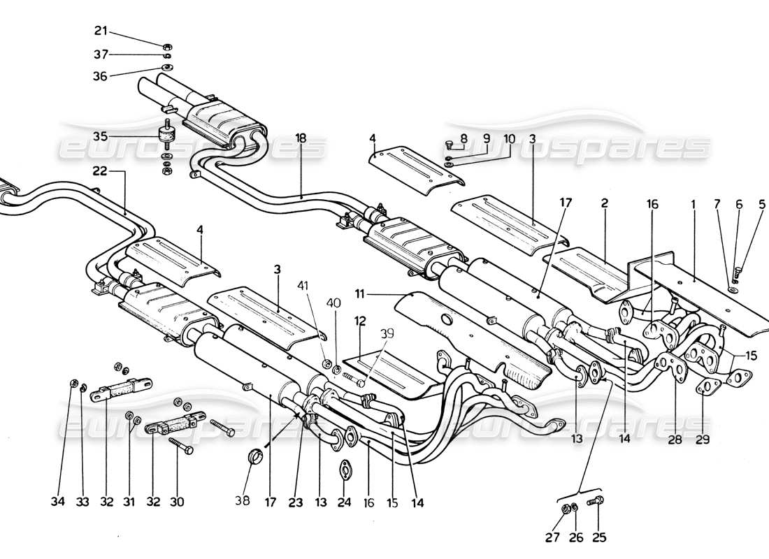 Ferrari 365 GTB4 Daytona (1969) Exhaust System (1974 Revision) Parts Diagram