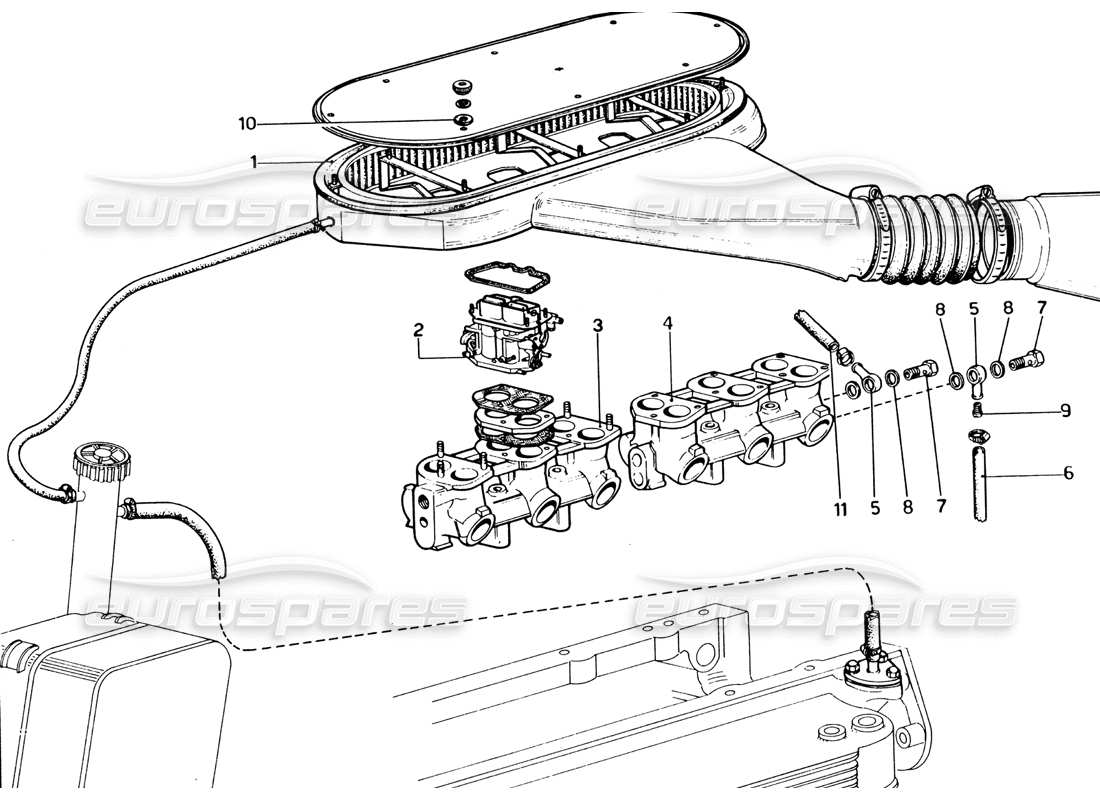 Ferrari 365 GTB4 Daytona (1969) Air Filter (1972 Revision) Parts Diagram