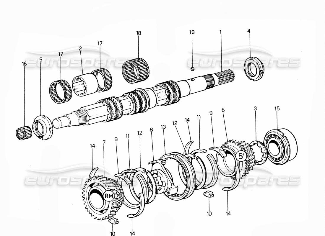 Ferrari 365 GTC4 (Mechanical) Gears Second shaft Parts Diagram
