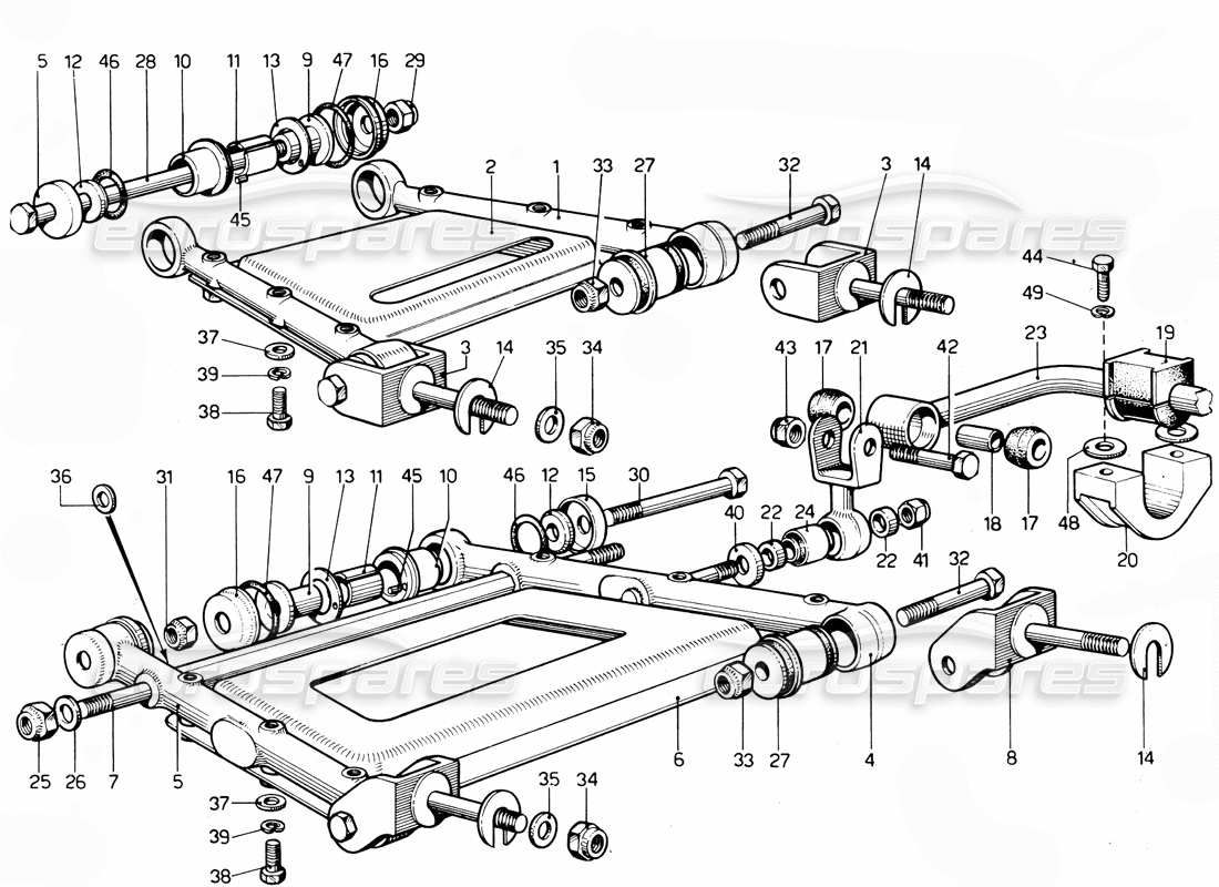 Ferrari 365 GTC4 (Mechanical) Rear Suspension Arms Parts Diagram