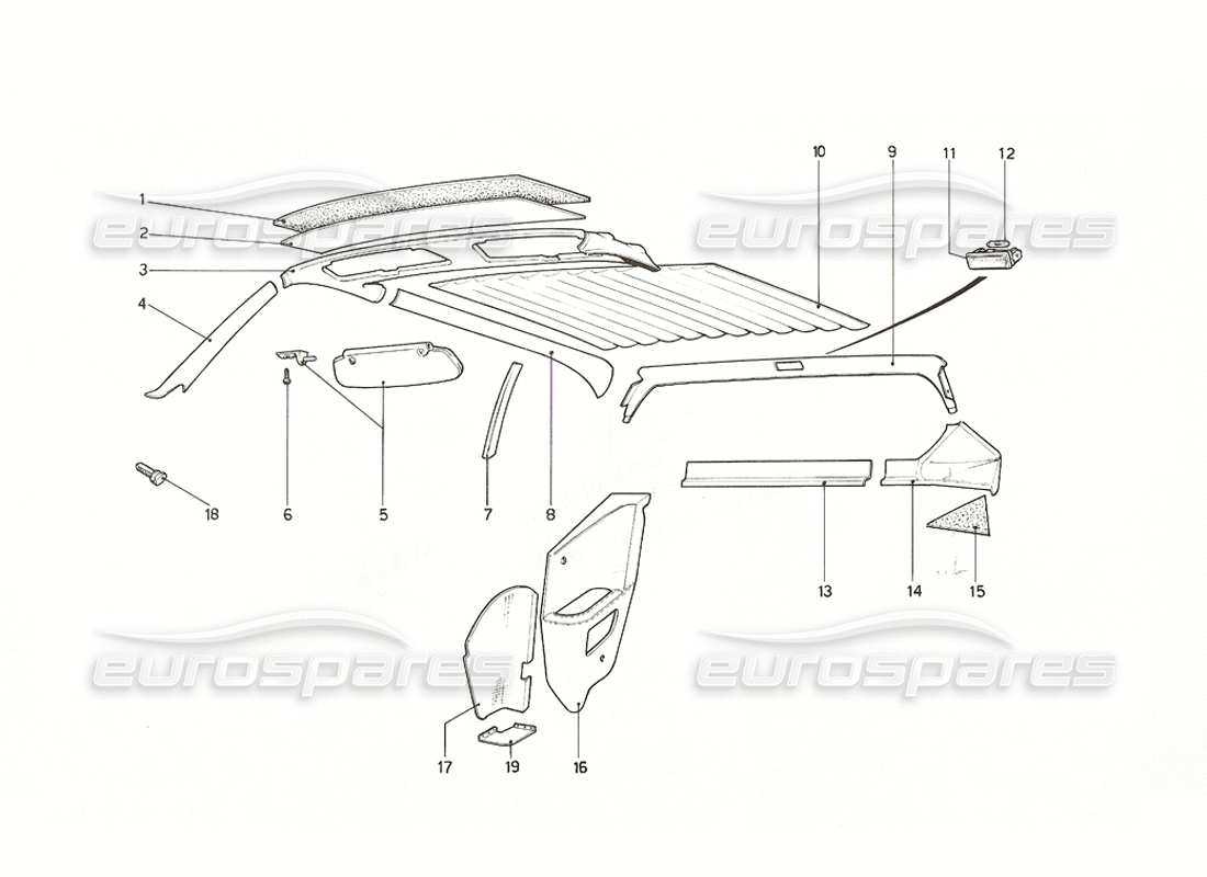 Ferrari 308 GT4 Dino (1976) Interior Trim and Accessories Parts Diagram