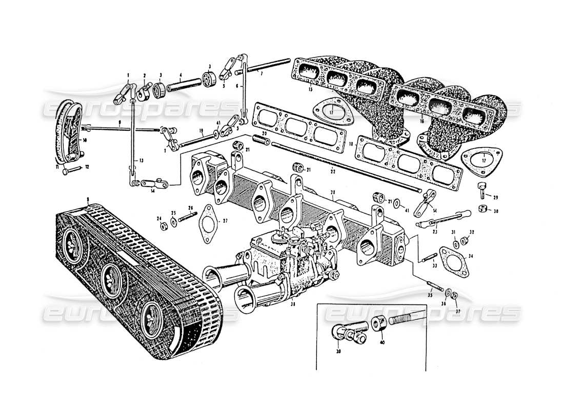 Maserati 3500 GT Suction tube and Exhaust Manifold Parts Diagram