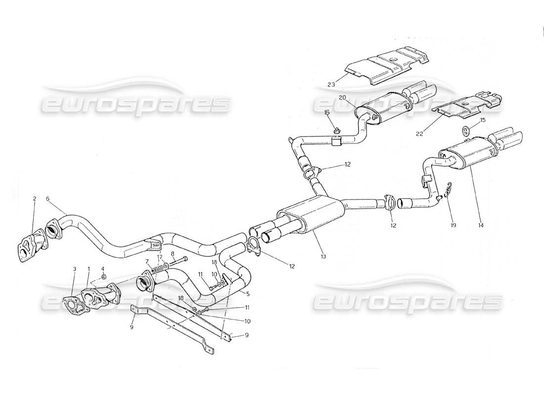 Maserati 228 Exhaust System Without Paint Catalyst Parts Diagram