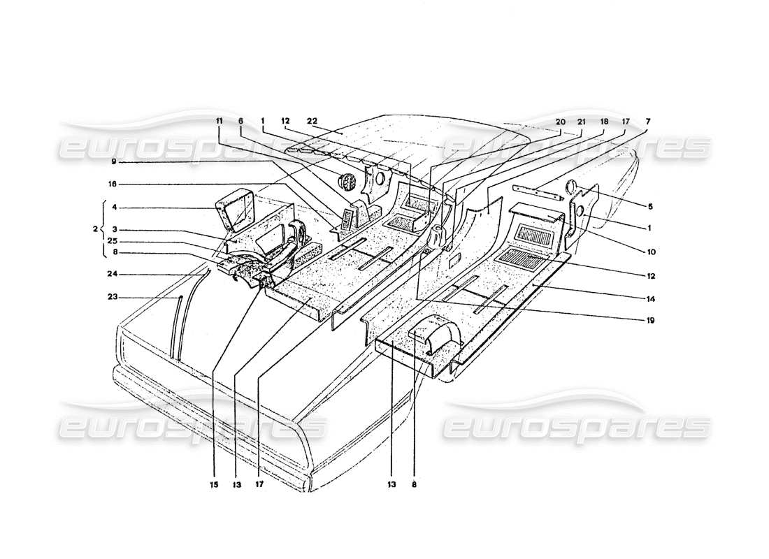 Ferrari 365 GT4 2+2 Coachwork Inner Carpets & trim Parts Diagram