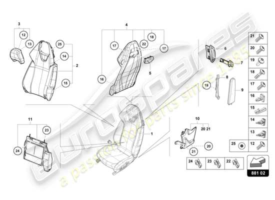 a part diagram from the Lamborghini Evo Spyder (2023) parts catalogue