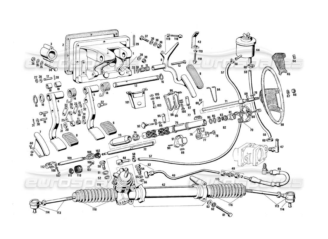 Maserati QTP.V8 4.9 (S3) 1979 Steering Parts and Pedals Parts Diagram