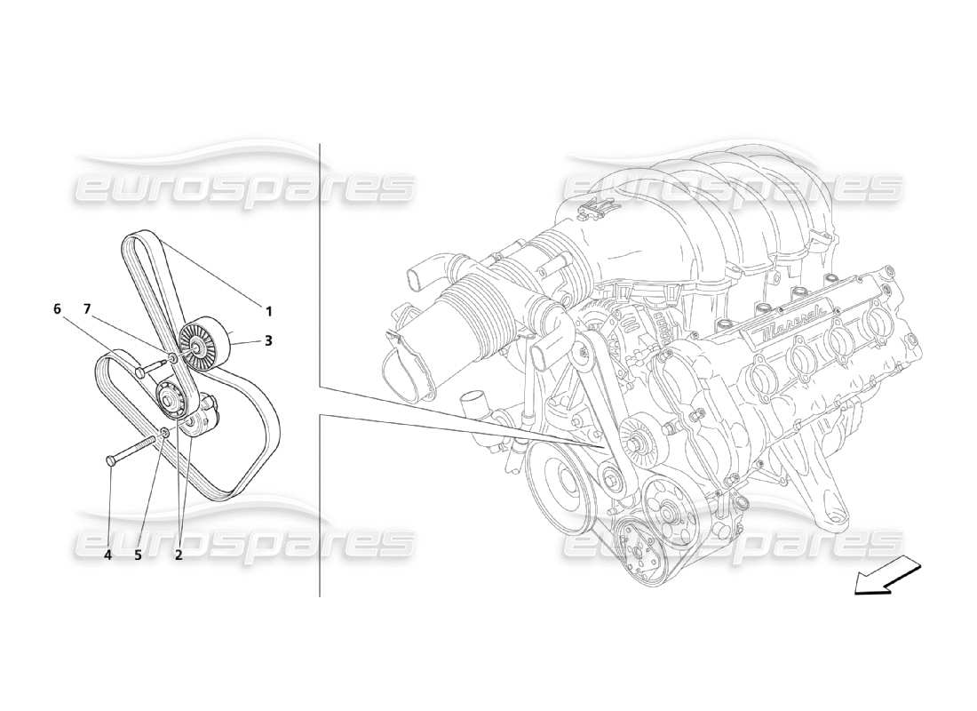 Maserati QTP. (2003) 4.2 Belts Auxiliary Parts Parts Diagram