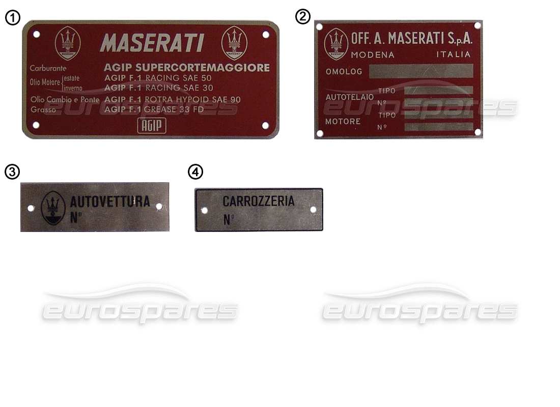Maserati Miscellaneous Maserati Plates - Identification Plates Parts Diagram