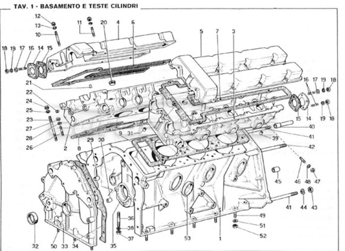 Ferrari 246 GT Series 1 Crankcase & Cylinder Heads Parts Diagram