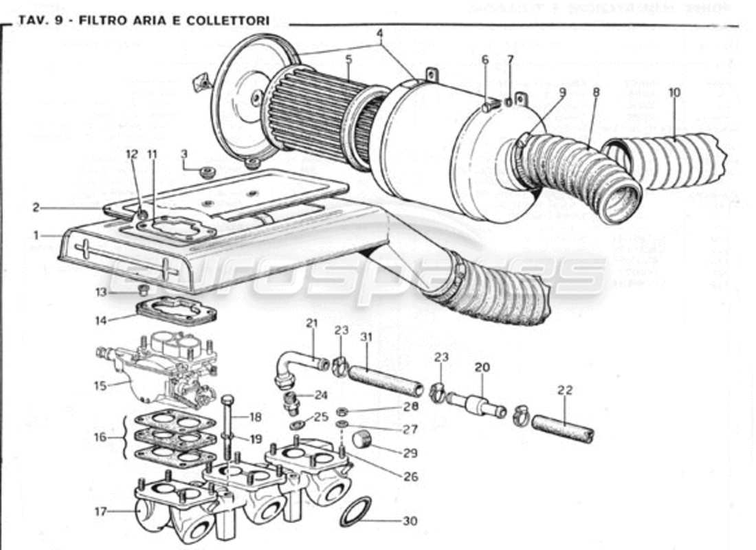 Ferrari 246 GT Series 1 Air Filter & Manifolds Parts Diagram