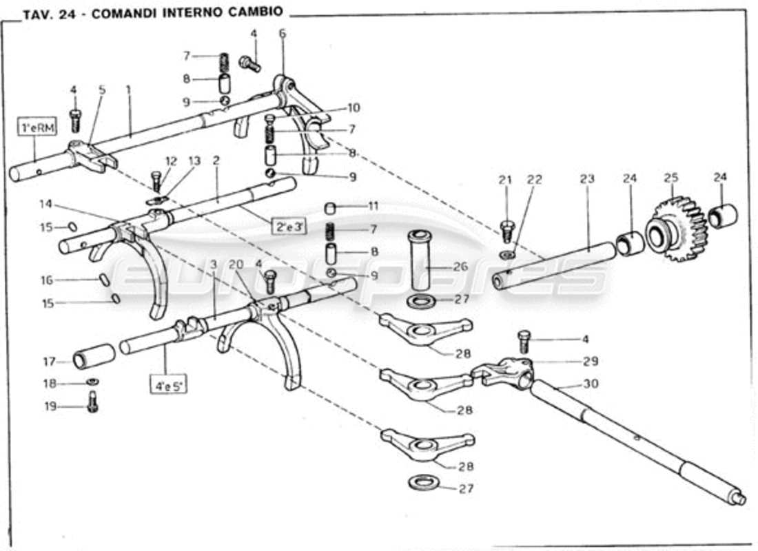 Ferrari 246 GT Series 1 Gearbox Inner Controls Parts Diagram