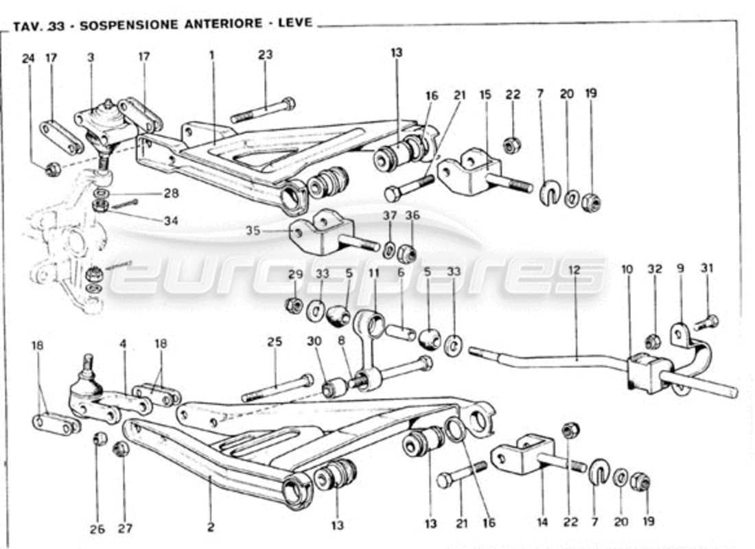 Ferrari 246 GT Series 1 Front Suspension - Wishbones Parts Diagram