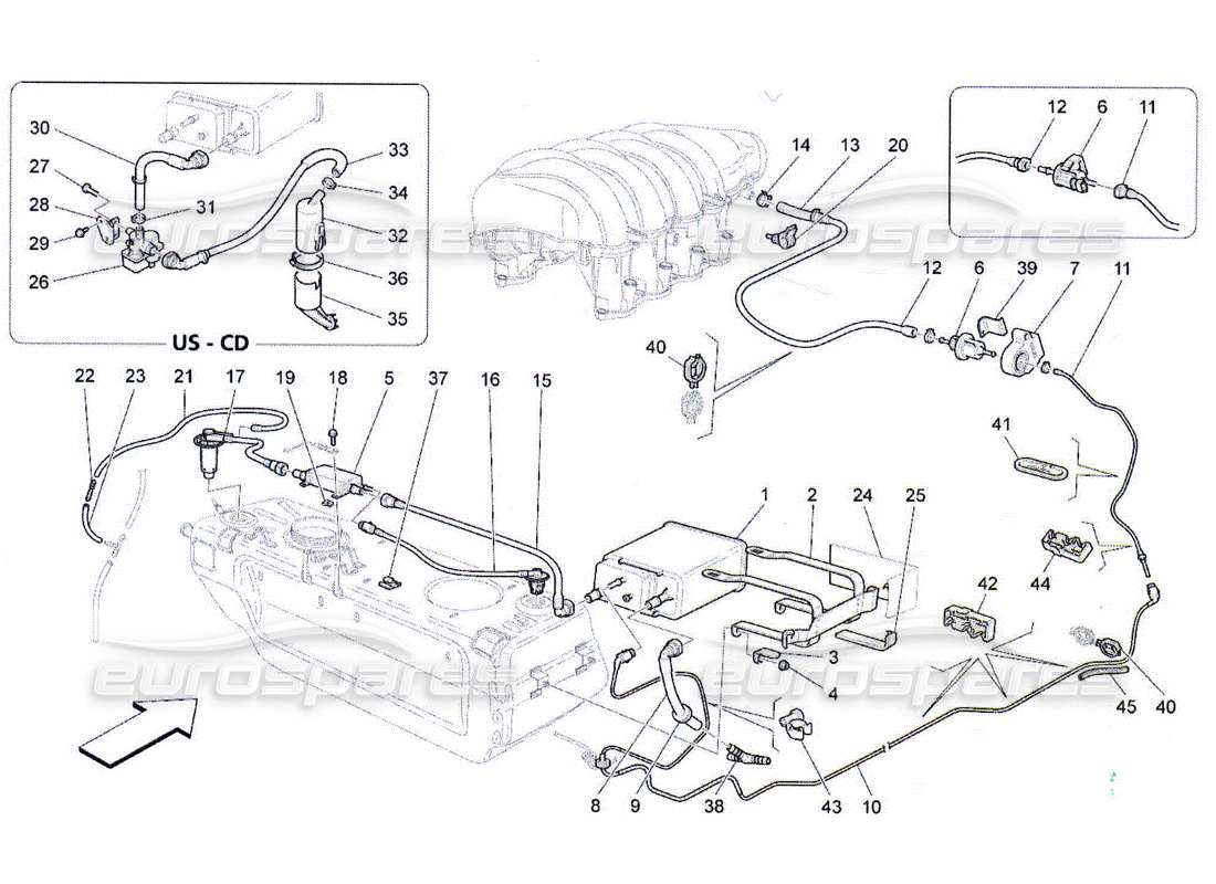 Maserati QTP. (2010) 4.2 fuel vapour recirculation system Parts Diagram