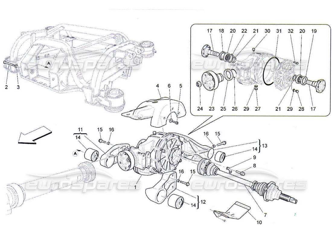 Maserati QTP. (2010) 4.2 DIFFERENTIAL AND REAR AXLE SHAFTS Part Diagram