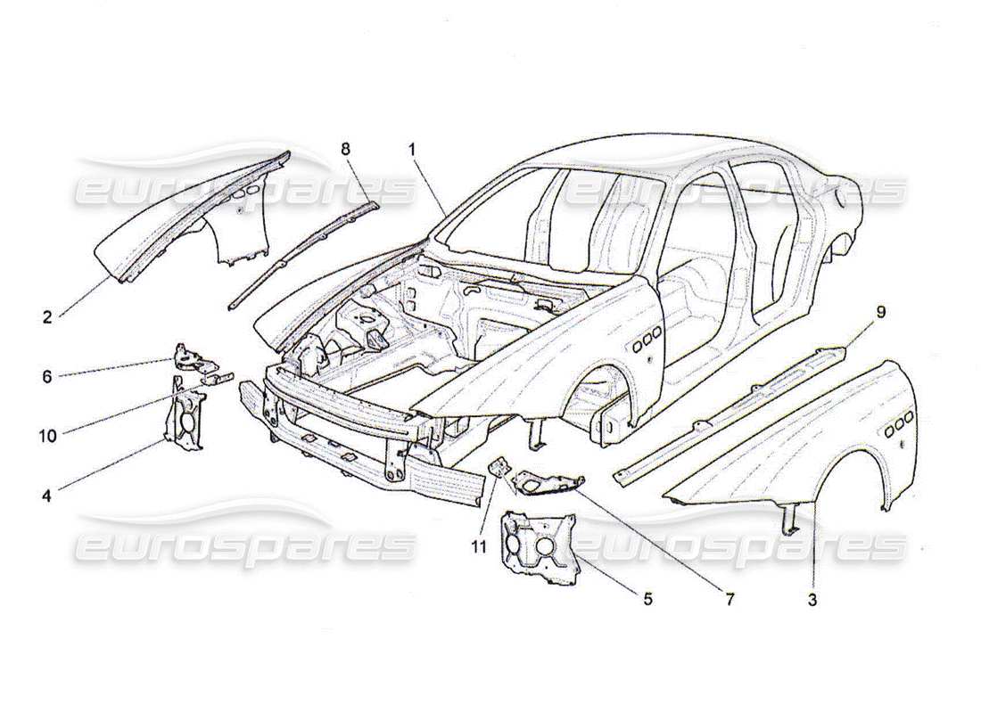 Maserati QTP. (2010) 4.2 BODYWORK AND FRONT OUTER TRIM PANELS Part Diagram