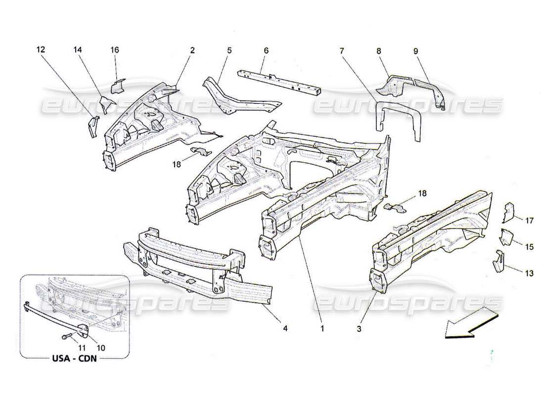 Maserati QTP. (2010) 4.2 front structural frames and sheet panels Part Diagram