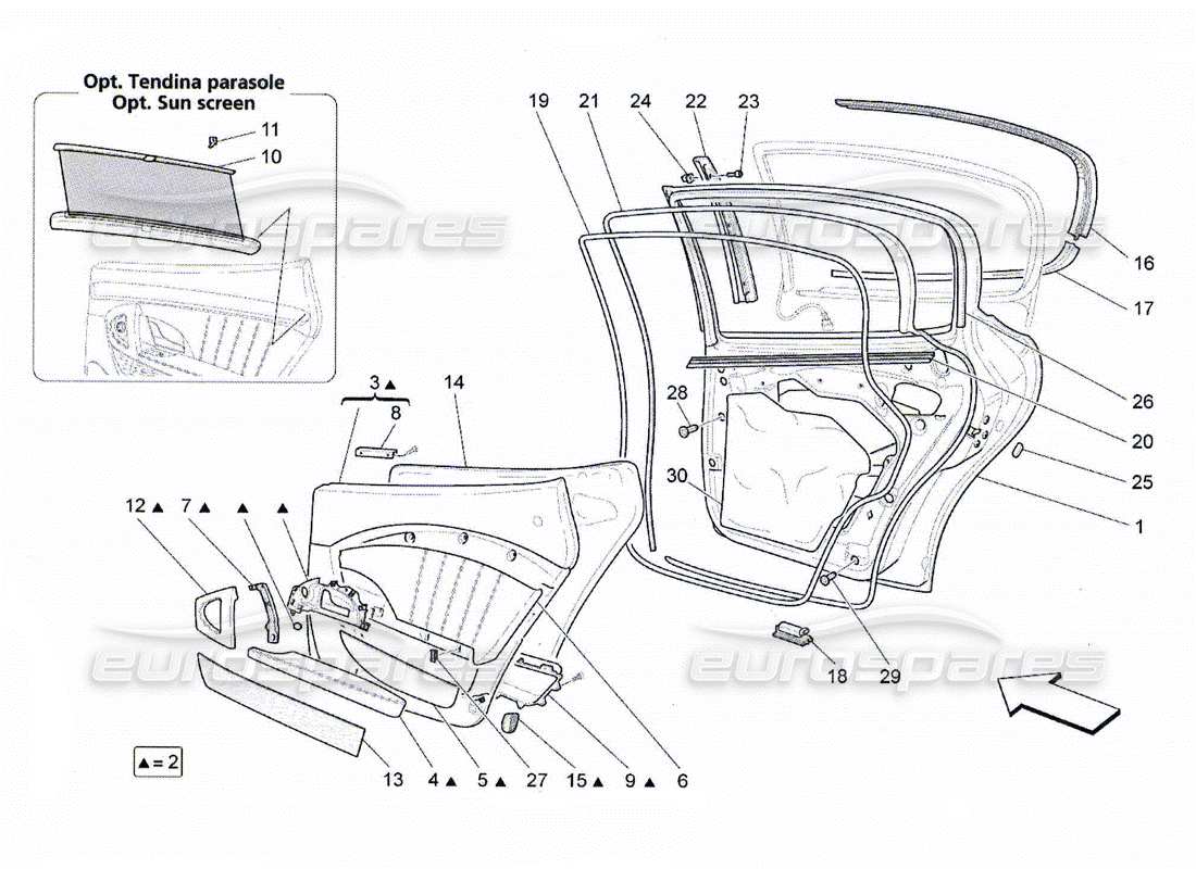 Maserati QTP. (2010) 4.2 rear doors: trim panels Part Diagram