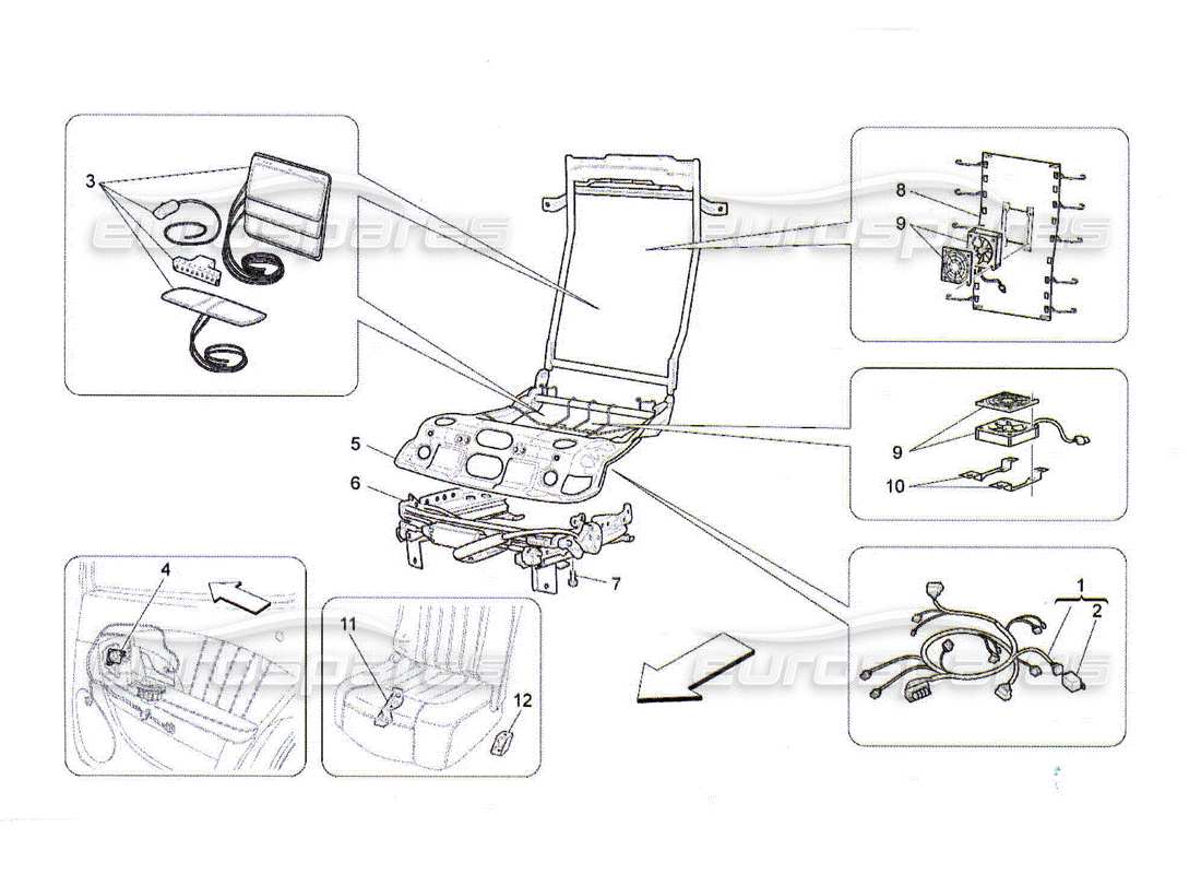 Maserati QTP. (2010) 4.2 rear seats: mechanics and electronics Part Diagram