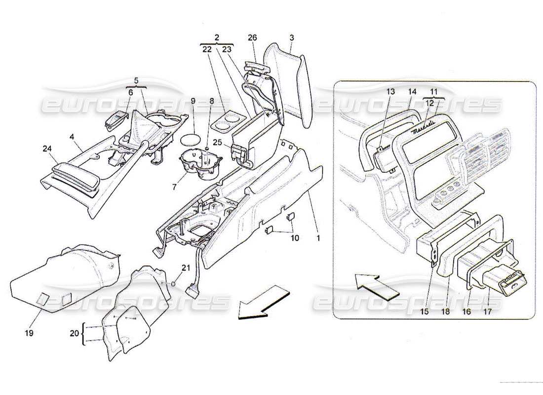 Maserati QTP. (2010) 4.2 accessory console and centre console Part Diagram